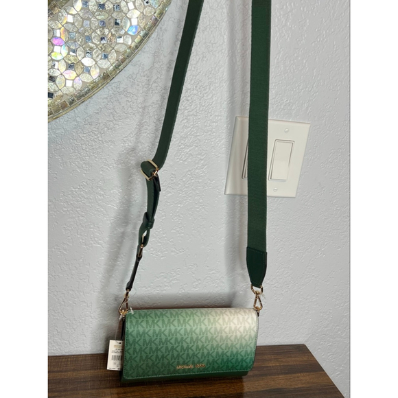 Michael Kors Jet Set Large Moss Multi Crossbody Bag with Logo & Zip Closure - Picture 10 of 11